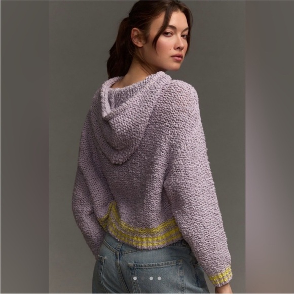Pilcro Sailcloth Hooded Sweater Lavender Yellow Trim Size M Anthropologie - Picture 7 of 8